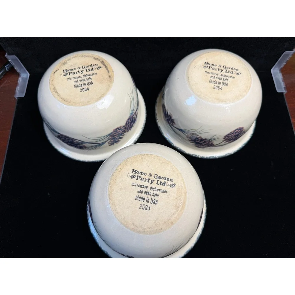 Home & Garden Party Ltd Pinecone Stoneware Bowls Set of 3 Made in USA 2004‎